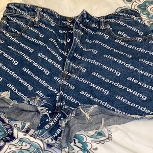 Alexander Wang Deep Blue ‘Bite’ Logo Denim Shorts